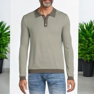 Max ‘n Chester Seafoam Green and Grey Geometric Long Sleeve Polo Size L